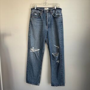 AGOLDE 90's Mid Rise Loose Distressed Denim Jeans Streamline